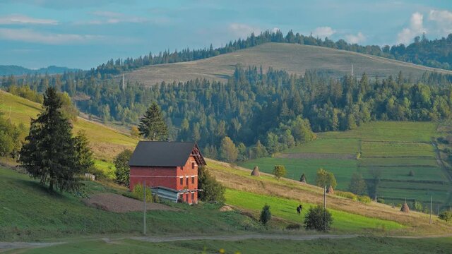 4K Timelapse Lonely unfinished cottage in beautiful Carpathian mountains in Ukraine
