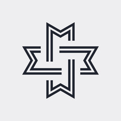 Complex Geometric Contemporary Element. Icon for Business Corporate Sign. Abstract Merged Figures for Web Design or Mobile App on Gray Background