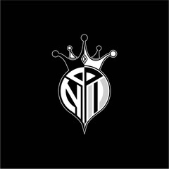 N I circle monogram logo emblem style with clown crown shape vector decoration