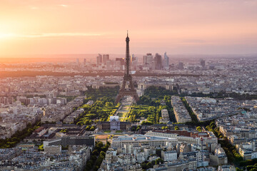 Lovely Paris Sunset Panoramic Scenery with Eiffel Tower and Other Popular Places