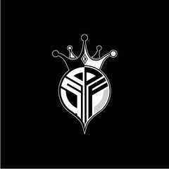 S F circle monogram logo emblem style with clown crown shape vector decoration