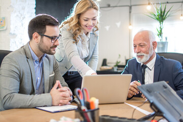 Mixed age group of business professionals having meeting in an office