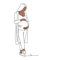 Abstract line. Afro American woman. Pregnant woman  - one line drawing. Vector illustration continuous line drawing.