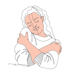 Abstract line. Beautiful young woman portrait - one line drawing. Vector illustration continuous line drawing.