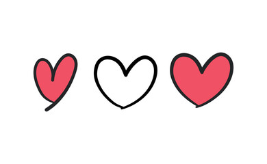 Hand drawn hearts, love icon symbols. Heart doodles. Hand drawn valentine's day design.