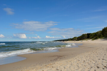 Fototapeta na wymiar view of an empty beach in Kołobrzeg in Poland