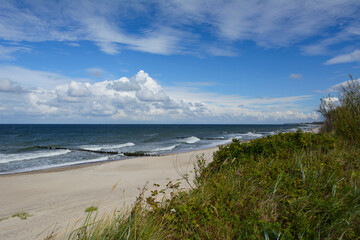 view of an empty beach in Kołobrzeg in Poland