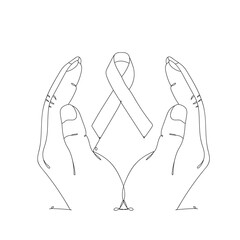 AIDS day. Ribbon in hands - one line drawing. Vector illustration continuous line drawing.