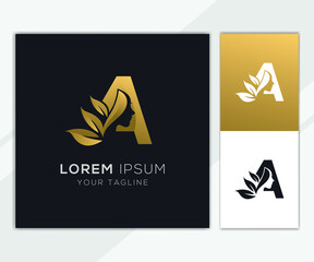 Letter A with luxury natural feminine beauty logo template