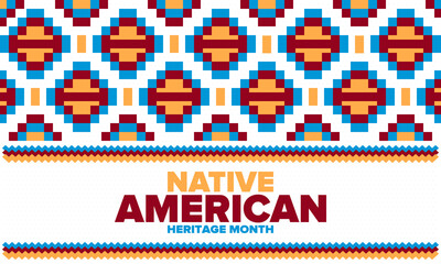 Native American Heritage Month in November. American Indian culture. Celebrate annual in United States. Tradition pattern. Poster, card, banner and background. Vector ornament, illustration