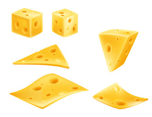 Set pieces of cheese realism style vector illustration on transparent background