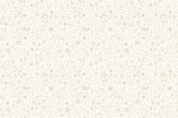 Christmas ornaments on white background. Xmas seamless wrapping paper. Vector