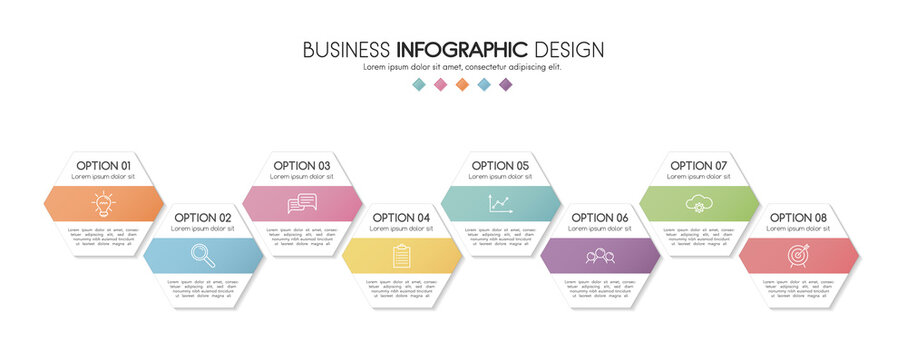 Minimalist infographic template with 8 options. Vector