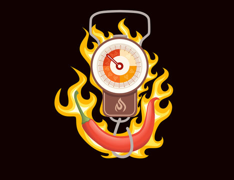 Hand spring scale classic scale spice level scoville scale with fire flat vector illustration on dark background