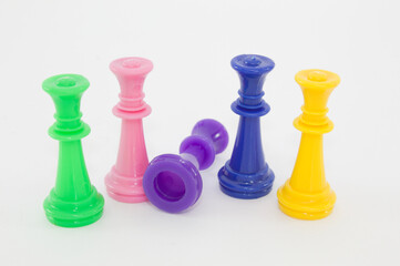 Colorful board game pieces with white background