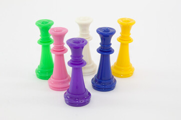 Colorful board game pieces with white background