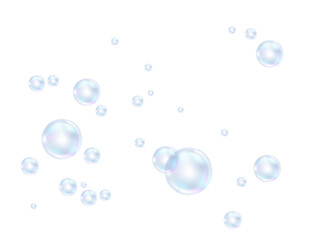Fototapeta na wymiar Realistic soap transparent bubbles blue and pink color vector illustration on white background