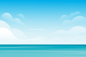 Fototapeta na wymiar Blue sea or ocean landscape summer day with cloud flat vector illustration