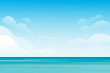 Fotobehang Blue sea or ocean landscape summer day with cloud flat vector illustration © An-Maler