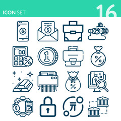 Simple set of 16 icons related to bank