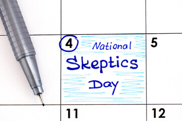 Reminder National Skeptics Day in calendar with pen