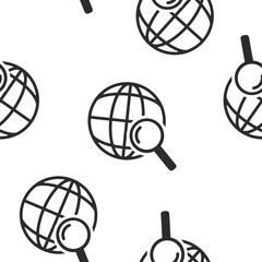 Vector globe and magnifier icon. Global search symbol seamless pattern on a white background.