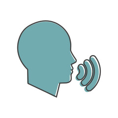 Vector icon voice command, man talking. Sound voice cartoon style on white isolated background.
