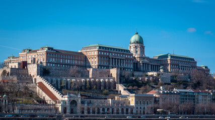 Fototapeta na wymiar Panorama of Buda side and Royal Palace on the top. Budapest, Hungary
