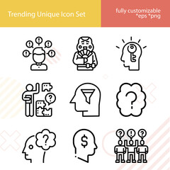 Simple set of thoughtful related lineal icons.