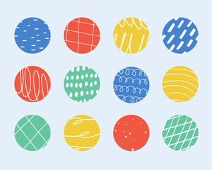 Round highlight covers set. Abstract backgrounds in Scandinavian style. Hand drawn shapes, spots, doodles, dots, lines. Contemporary social media stories templates for bloggers. Vector illustration