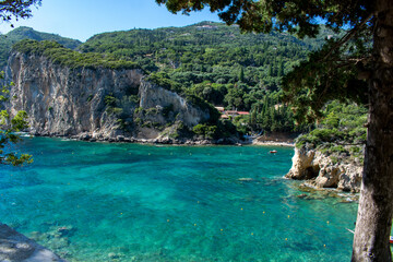 The crystal clear water near Agios Petros beach in Palaiokastritsa, Corfu, Greece