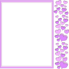 Romantic greeting card with small purple-pink hearts. Shadows from many hearts of different sizes. Place under the label. Copyspace. Congratulations on Valentine's day, anniversary, wedding