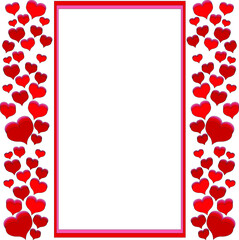 Romantic card with bright red hearts on both sides of a white sheet. Shadows from many hearts of different sizes. Place under the label. Copyspace. Congratulations on Valentine's day, anniversary