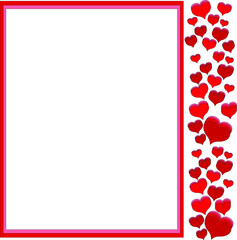 Beautiful romantic greeting card. On the left is a large sheet of white Mock-Up paper. On the right, there are many bright red and Burgundy hearts. Congratulations on mother's day, Valentine's day