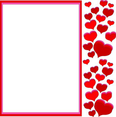Beautiful bright red hearts next to the Notepad under the notes. White sheet under a romantic inscription. The transition of gradient of colors from light red to maroon. Greetings for a wedding