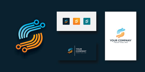 Letter S technology logo design vector with line connection concept. multimedia, digital, innovation