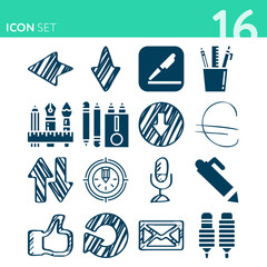 Simple set of 16 icons related to graphite