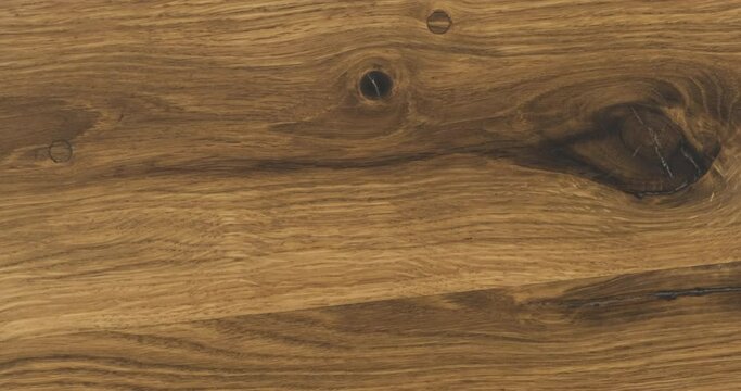 Close-up. Rotation of natural oak texture. Surface with cracks and knots.