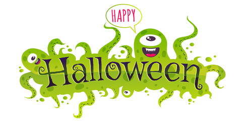 Vector banner for Halloween with green monsters
