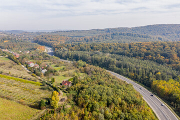 Fototapeta na wymiar Drone photo of the road leading to City Zalaegerszeg from West, Hungary