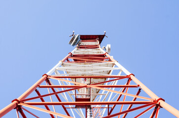 metal structure of a telecommunication tower, bottom view