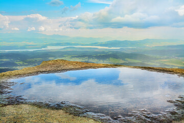 View from Babia Mountain in Poland, beautiful landscape lake 