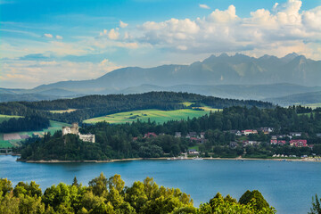 lake and castle, Tatra Mountains in the background, beautiful landscape