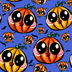 Obraz premium pattern for halloween. funny pumpkins on blue background