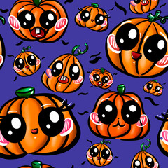 pattern for halloween. funny pumpkins on blue background