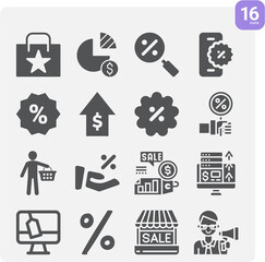 Simple set of gross revenue related filled icons.
