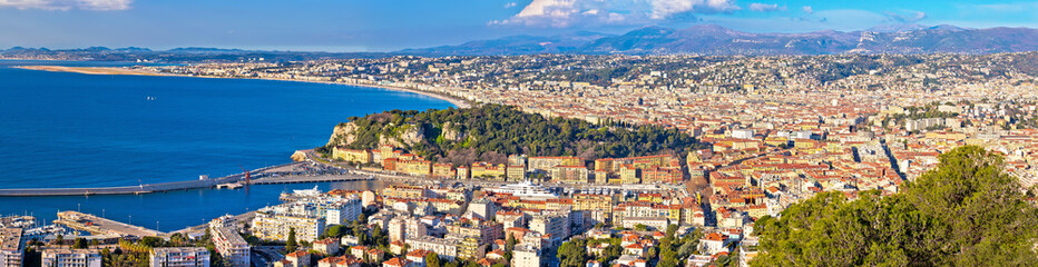 Fototapeta na wymiar City of Nice waterfront aerial panoramic view, French riviera