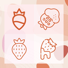 Simple set of strawberry related lineal icons