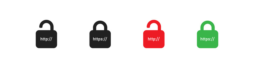 Http and https icon. Web url  bar. Padlock symbol concept illustration in vector flat
