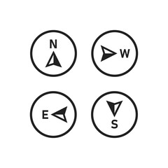 Compass icon. North, west, south, east map arrow sign, direction illustration in vector flat